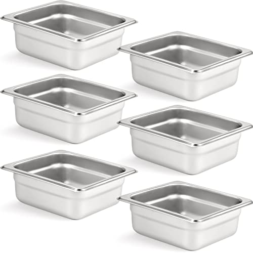  6 Pack Anti-Jam Hotel Pans, 1/3 Size 6 Inch Deep, NSF Commercial 18/8 Stainless Steel Chafing Steam Table Pan, Catering Storage Metal Food Pan