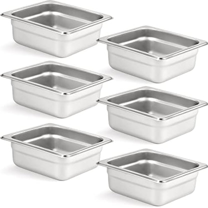  6 Pack Anti-Jam Hotel Pans, 1/3 Size 6 Inch Deep, NSF Commercial 18/8 Stainless Steel Chafing Steam Table Pan, Catering Storage Metal Food Pan