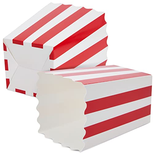  Set Of 100 Mini Popcorn Favor Boxes - 3x5 Snack Containers For Carnival Party Supplies, Movie Night, Birthdays, Red And White, 20 Ounce, 3.3 X 5.6 Inches