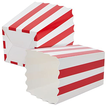  Set Of 100 Mini Popcorn Favor Boxes - 3x5 Snack Containers For Carnival Party Supplies, Movie Night, Birthdays, Red And White, 20 Ounce, 3.3 X 5.6 Inches