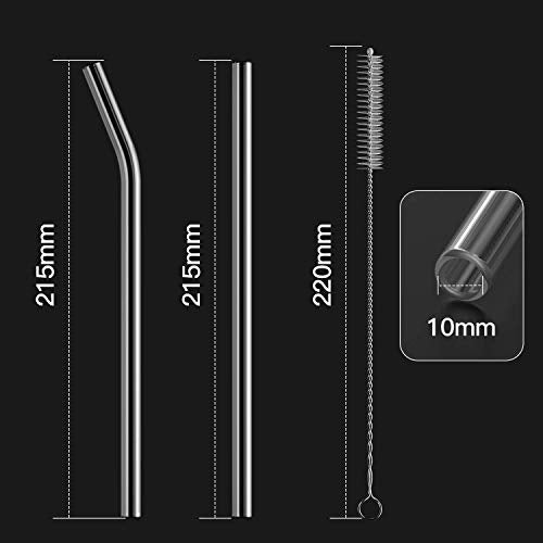  6-Pack Reusable Glass Straw-Transparent,Size 8''x10 MM,Including 3 Straight And 3 Bent With 2 Cleaning Brush- Perfect For Smoothies, Tea, Juice-Clear