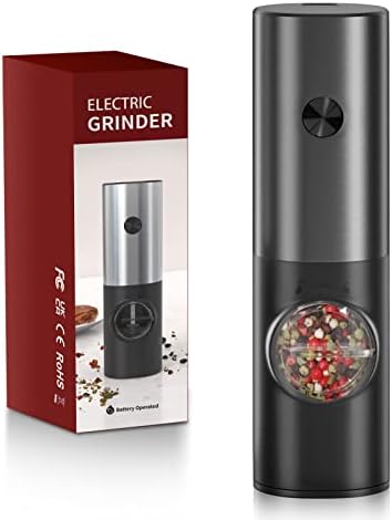  Lectric Salt And Pepper Grinder Set, EAGMAK Battery Powered Automatic 70ml Pepper Mill Grinders, Stainless Steel Electronic Mill Shakers With Adjustable Coarseness, LED Light & Storage Base (2 Pack)