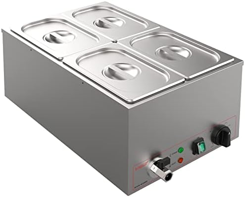  Commercial Stainless Steel 4 Sections Bain Marie Food Warmer 16 Qt Buffet Server With Lid And Tap For Home, Catering, Restaurants