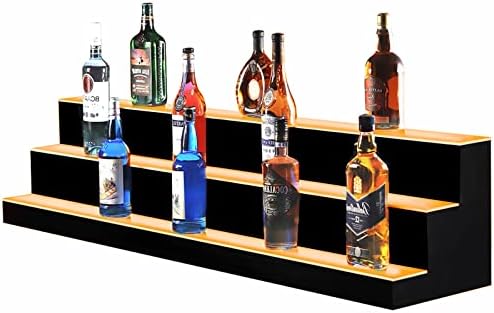  LED Lighted Liquor Bottle Display Shelf 16 Inch 2 Step Illuminated Bottle Shelf 2 Tier Home Bar Drinks Commercial Lighting Shelves With Remote Control (2 Tier, 16 Inch)