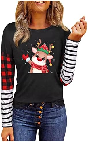  Womens Causal Loose Crewneck Cute Fashion Christmas Print Long Sleeve Sweatshirts Plus Size Pullover Top Streetwear