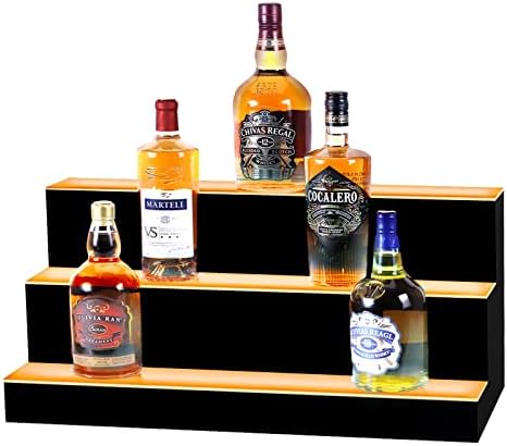  LED Lighted Liquor Bottle Display Shelf 16 Inch 2 Step Illuminated Bottle Shelf 2 Tier Home Bar Drinks Commercial Lighting Shelves With Remote Control (2 Tier, 16 Inch)