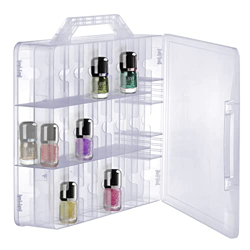  2 Pieces Double Side Universal Clear Nail Polish Organizer Box Nail Tools Holder Case For 48 Bottles With 8 Adjustable Dividers