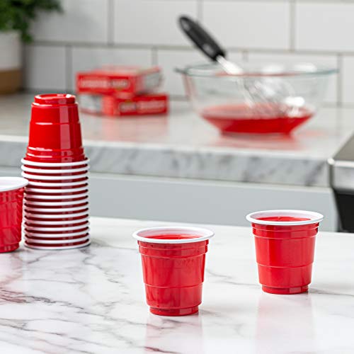  [300 Count] 2 Oz. Mini Plastic Shot Glasses - Red Disposable Jello Shot Cups