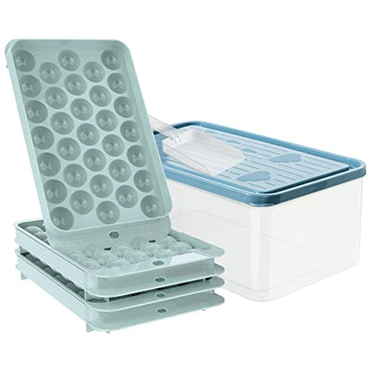  Ice Cube Tray,Circle Ball Ice Trays For Freezer With Lid & Bin,Cube Tray Making 99PCS Sphere Ice Chilling Cocktail Whiskey Tea Coffee 3 Trays 1 Ice Bucket & Scoop