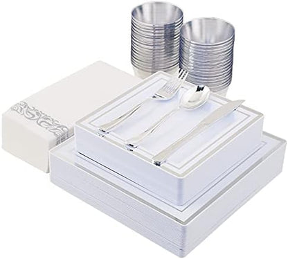  210PCS Gold Dinnerware Set 30 Guest,Gold Party Supplies,60 Gold Rim Plastic Plates-30 Gold Plastic Silverware-30 Plastic Cups-30 Linen Like Paper Napkins For Graduation, Birthday, Cocktail Party-Gold