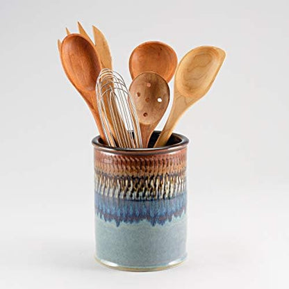  Handmade Kitchen Utensil Holder Hamada And Purple, Made In USA, Ceramic Utensil Crock Organizer