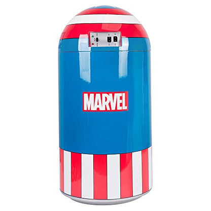  Marvel Comics Captain America Vintage Uniform Pattern Thermoelectric Cooler Mini Fridge, Red/White/Blue, 14 L