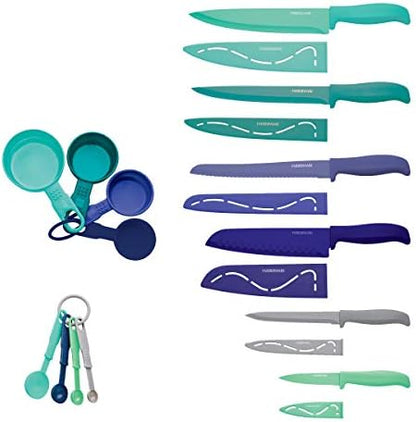  12-Piece Non-Stick Resin, Dishwasher-Safe Kitchen Knife Set With Custom-Fit Blade Covers, Razor-Sharp, Multicolor