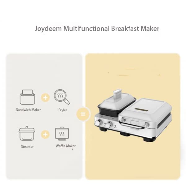  Oydeem 4-in-1 Breakfast Station, Multifunctional Breakfast Maker, Sandwich Maker With Egg Boiler, Panini Press Grill, Waffle Maker & Steamer, 2 Individual Portions, Nonstick,1000W, White