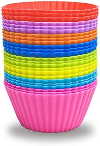  24 Pack Silicone Baking Cups Reusable Muffin Liners Non-Stick Cup Cake Molds Set Cupcake Silicone Liner Standard Size Silicone Cupcake Holder Reusable Cupcake Liners Christmas Gift (8 Rainbow Colors)