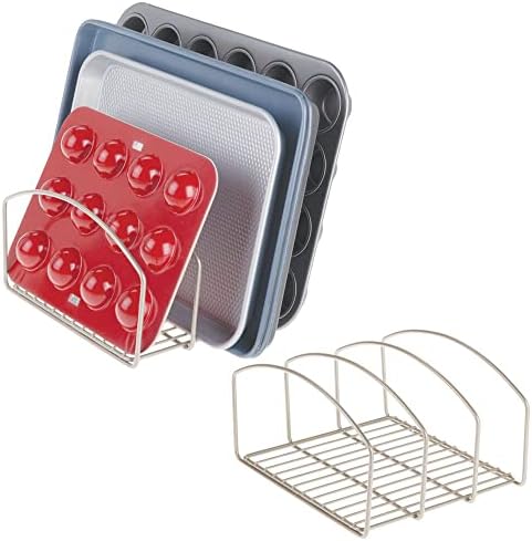  MDesign Steel Cookware Holder, Storage Organizer Rack With Three Slots For Kitchen Cabinet, Pantry, Holds Pans, Pots, Lids, Cookie Sheets, Cutting Boards - Concerto Collection - Bronze