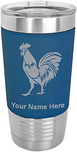  20oz Vacuum Insulated Tumbler Mug, Rooster, Personalized Engraving Included (Faux Leather, Rustic)