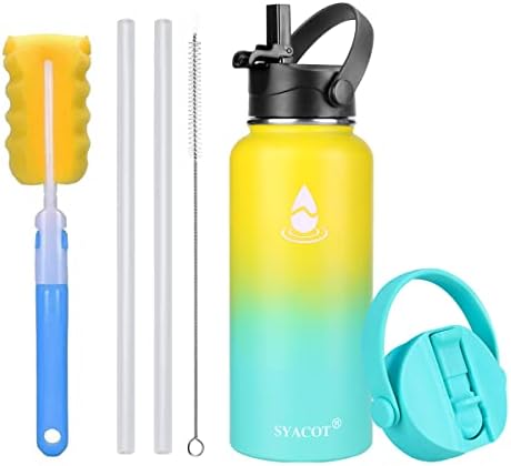  40 Oz Stainless Steel Water Bottle, Insulated Double Wall Vacuum Leak Proof Water Flask, Metal Thermo Canteen Mug —Wide Mouth With 2 Straw Lids