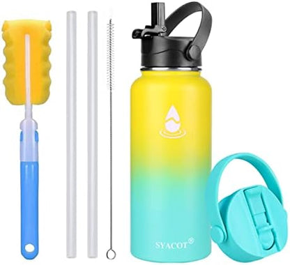  40 Oz Stainless Steel Water Bottle, Insulated Double Wall Vacuum Leak Proof Water Flask, Metal Thermo Canteen Mug —Wide Mouth With 2 Straw Lids