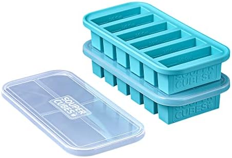  1/2-Cup Freezing Tray With Lid, Aqua, Makes 6 Perfect 1/2 Cup Portions, Freeze Pesto, Salsa, Sauce, Food