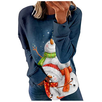  Womens Crewneck Sweatshirt Fall Fashion Sweatshirts Long Sleeve Plus Size Christmas Print Pullover Top Streetwear