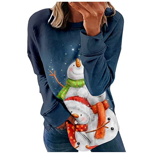  Womens Crewneck Sweatshirt Fall Fashion Sweatshirts Long Sleeve Plus Size Christmas Print Pullover Top Streetwear