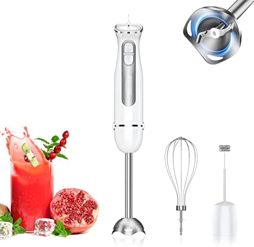  5-In-1 Immersion Blender 800W 12-Speed Stainless Steel Hand Blender With Milk Frother, Egg Whisk, BPA-Free 500ml Chopper And 700ml Beaker With Lid For Soup, Smoothie, Baby Food