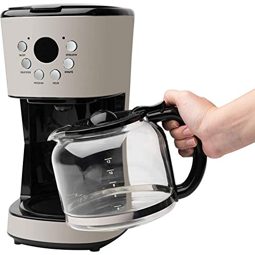  Retro Style 12 Cup Programmable Home Coffee Maker Machine With Carafe And Wide Slot Stainless Steel Retro 2-Slice Toaster, Putty Beige