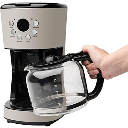  Retro Style 12 Cup Programmable Home Coffee Maker Machine With Carafe And Wide Slot Stainless Steel Retro 2-Slice Toaster, Putty Beige