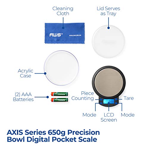  Merican Weigh Scale AXIS Series Precision Bowl Digital Pocket Scale, 650g X 0.1g (AXIS-650)