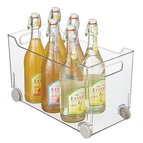  Plastic Storage Container Bin Box With Rolling Wheels And Handle For Kitchen Organization - Pantry, Cupboard, Cabinet Shelves, Or Under Sink - Lumiere Collection - Clear/Gray