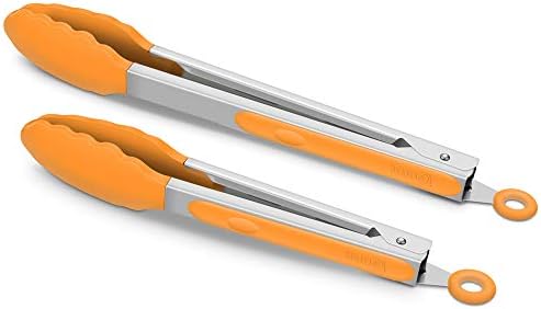  2 Pack Black Kitchen Tongs, Premium Silicone BPA Free Non-Stick Stainless Steel BBQ Cooking Grilling Locking Food Tongs, 9-Inch & 12-Inch