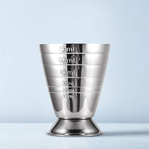  Measuring Cup Cocktail Jigger Stainless Steel Cup For Liquid Or Dry Mini Espresso Shot Glass Up To 2.5oz, 5Tbsp, 75ml, Silver