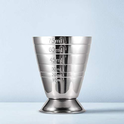  Measuring Cup Cocktail Jigger Stainless Steel Cup For Liquid Or Dry Mini Espresso Shot Glass Up To 2.5oz, 5Tbsp, 75ml, Silver