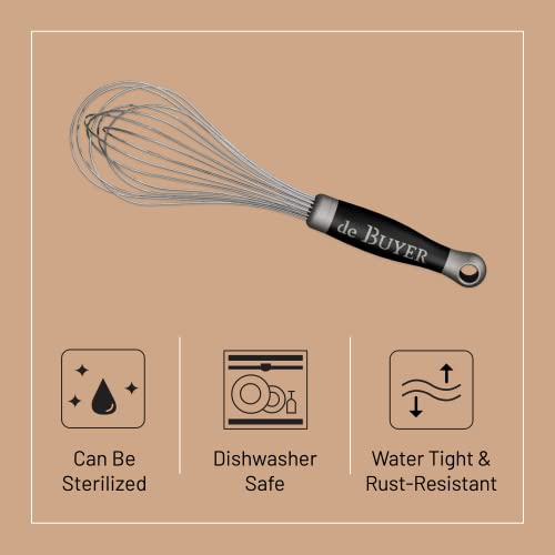 De Buyer GOMA Universal Whisk - 11.75” - Ideal For Commercial & Home Kitchens - Designed For Heavy, Frequent Use - Ergonomic & No-Slip Grip - Dishwasher Safe