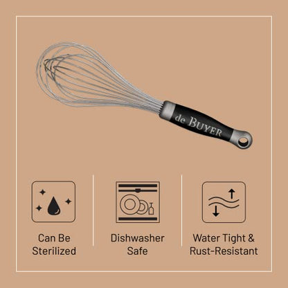 De Buyer GOMA Universal Whisk - 11.75” - Ideal For Commercial & Home Kitchens - Designed For Heavy, Frequent Use - Ergonomic & No-Slip Grip - Dishwasher Safe