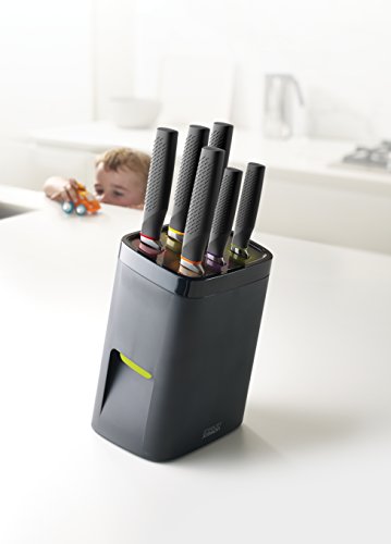 Joseph Joseph LockBlock Stainless Steel Knife Set With Self Locking Knife Block, 6-Piece, Black