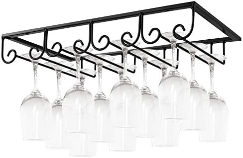  MOCOUM Under Cabinet Wine Glass Rack Stemware Rack, Wine Glasses Hanger Rack Wire Wine Glass Holder Storage Hanger For Cabinet Kitchen Bar (Black, 4 Rows 2 Pack)
