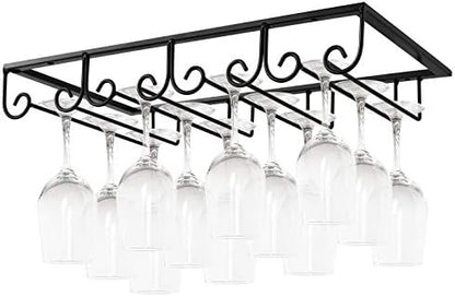  MOCOUM Under Cabinet Wine Glass Rack Stemware Rack, Wine Glasses Hanger Rack Wire Wine Glass Holder Storage Hanger For Cabinet Kitchen Bar (Black, 4 Rows 2 Pack)