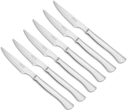  6 Piece Steak Knife Set 4 Inch. Pocket Knife Pack With Pearl Edge For Cutting And Fillet Meat. Monoblock Stainless Steel Blade And Handle. Series Mesa