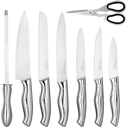  Kitchen Knife Block Set – 14-Piece Knife Set With Hardwood Block – Stainless Steel Blades – Hollow Knife Set For Chopping, Slicing, Dicing