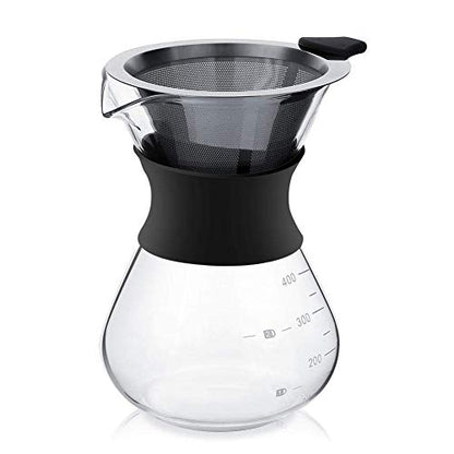  LEZIP Pour Over Coffee Maker Set With Reusable Stainless Steel Drip Filter Elegant Coffee Dripper Pot Glass Carafe & Permanent Stainless Steel Filter