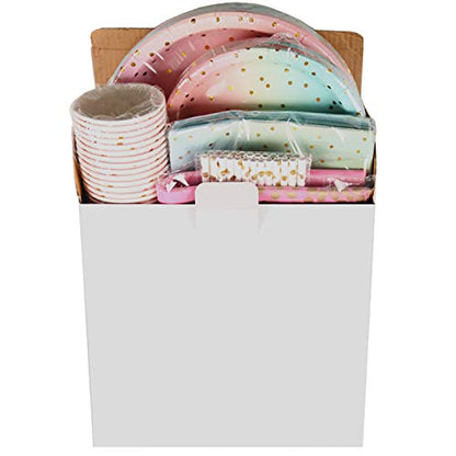  Disposable Paper Party Dinnerware Set For Birthday Baby Shower Wedding Rainbow Party,Serves For 25 (Pink Gold)