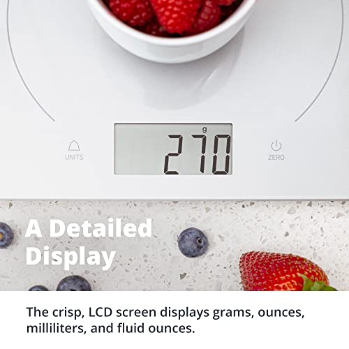  Lass Kitchen Scale - Premium Surface | Great For General Cooking, Baking, And Meal Prep With Surface For Easy Cleaning And Reducing Food-Borne Bacteria | Designed In St. Louis (Silver)