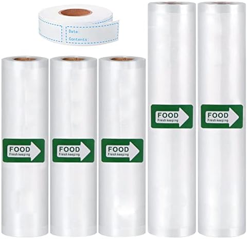  Vacuum Sealer Bags Rolls, 3Rolls 8"x16'+ 2Rolls 11"x16'+120pcs Pantry Labels, BPA Free, Food Safe Material, Food Sealing Bags For Vaccum, Sous-vide, Fits All Clamp Vacuum Sealer Machine