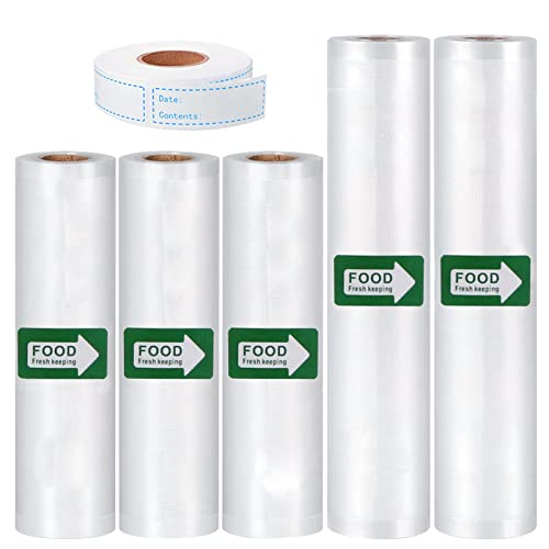  Vacuum Sealer Bags Rolls, 3Rolls 8"x16'+ 2Rolls 11"x16'+120pcs Pantry Labels, BPA Free, Food Safe Material, Food Sealing Bags For Vaccum, Sous-vide, Fits All Clamp Vacuum Sealer Machine