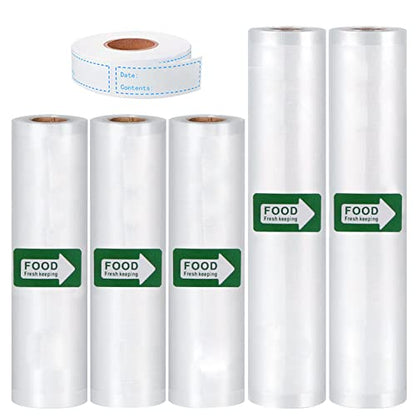  Vacuum Sealer Bags Rolls, 3Rolls 8"x16'+ 2Rolls 11"x16'+120pcs Pantry Labels, BPA Free, Food Safe Material, Food Sealing Bags For Vaccum, Sous-vide, Fits All Clamp Vacuum Sealer Machine
