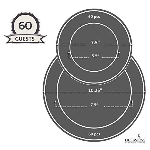  " OCCASIONS " 120 Plates Pack,(60 Guests) Heavyweight Premium Wedding Party Disposable Plastic Plates Set -60 X 10.25'' Dinner + 60 X 7.5'' Salad/Dessert (Rochelle Seafoam/Mint And Gold))