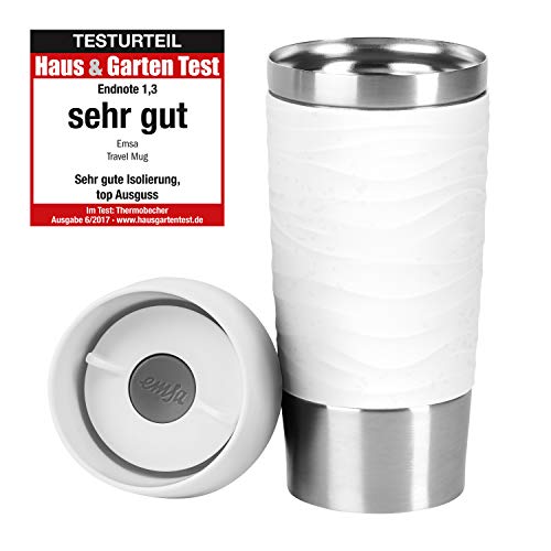 Emsa N2011000 Isothermal Mug, Stainless Steel With A Softtouch Sheath, White, 20.4