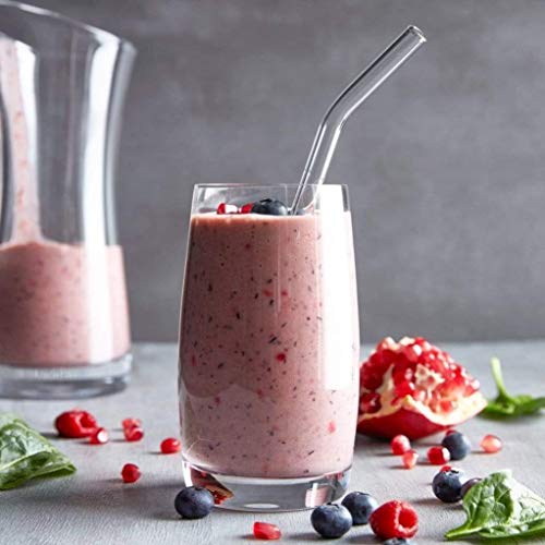  ALM Glass Straws - 6 Bent Reusable 8 Inch Drinking Straws + Plastic-Free Cleaning Brush - Dishwasher Safe - Eco-Friendly - Perfect For Smoothies, Cocktails